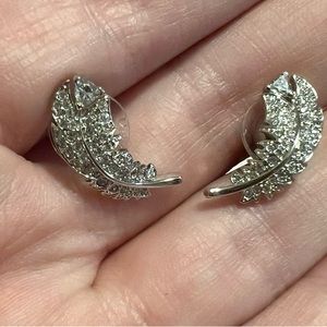 Swarovski crystal silver feather earrings